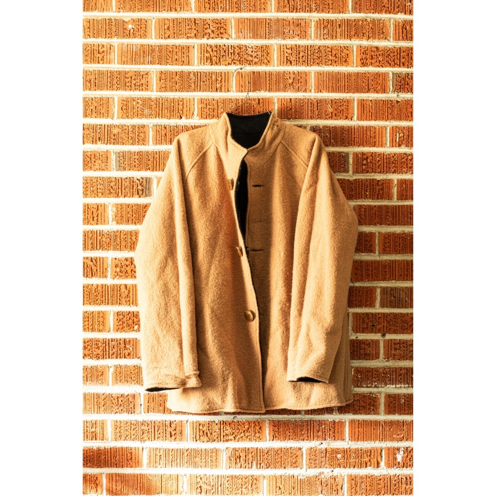 Vintage Norm Thompson Reversible 100% Wool Car Coat Jacket Mens XL Camel Black